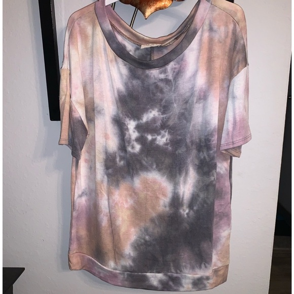 Grey/mauve Tie Dye Short Sleeve Tunic Top - Picture 6 of 14